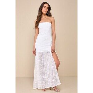 Lulus Dreamy Sunsets Ivory Lace Strapless Midi Dress White - Size L